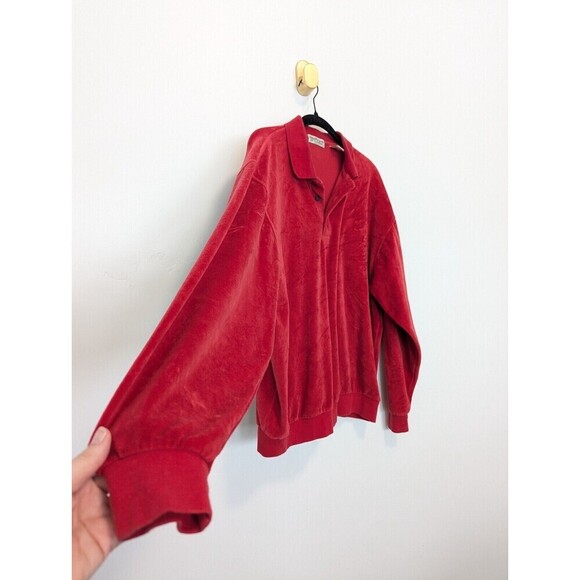 Norm Thompson Velour Polo Sweater Mens Extra Large Red 80s - Picture 5 of 10